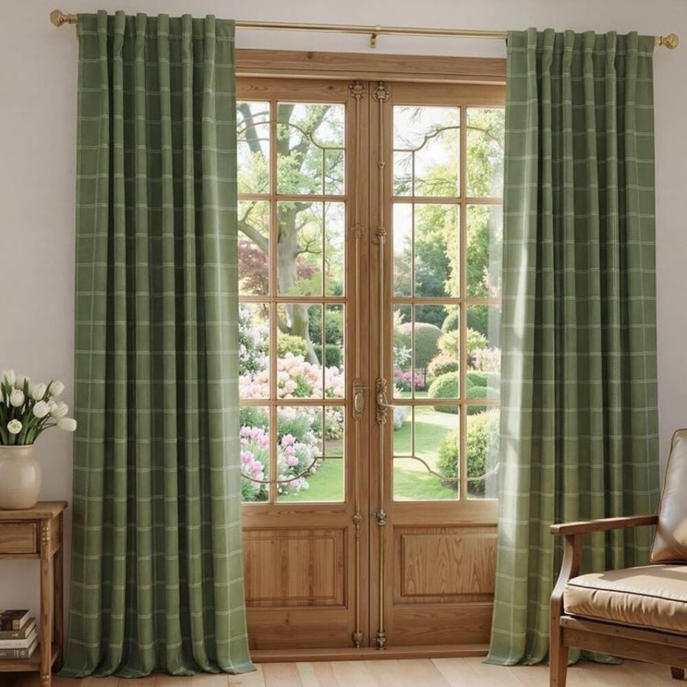 Olive Green Buffalo Check Plaid 100% Blackout Curtains 84 x 52"   2 Panels